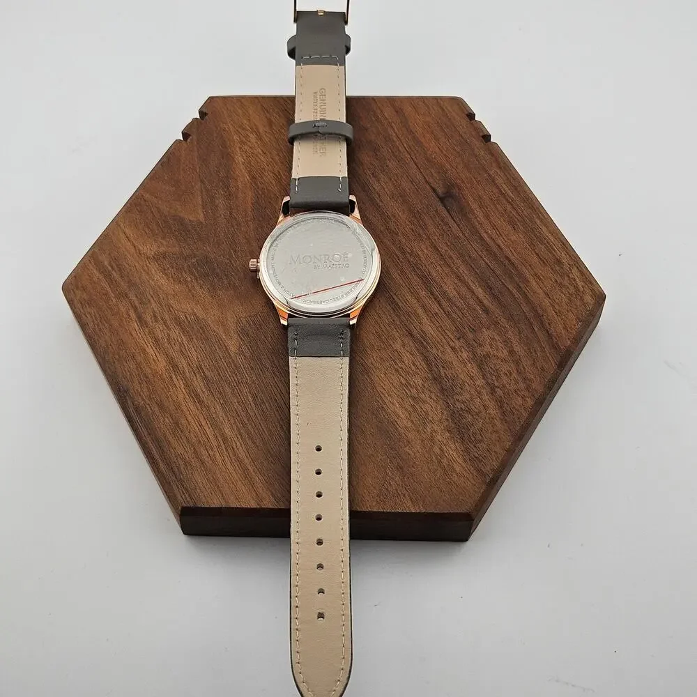 Monroe Women's Watch Rose Gold Minimalist Dial Green Gray Leather Band Simple